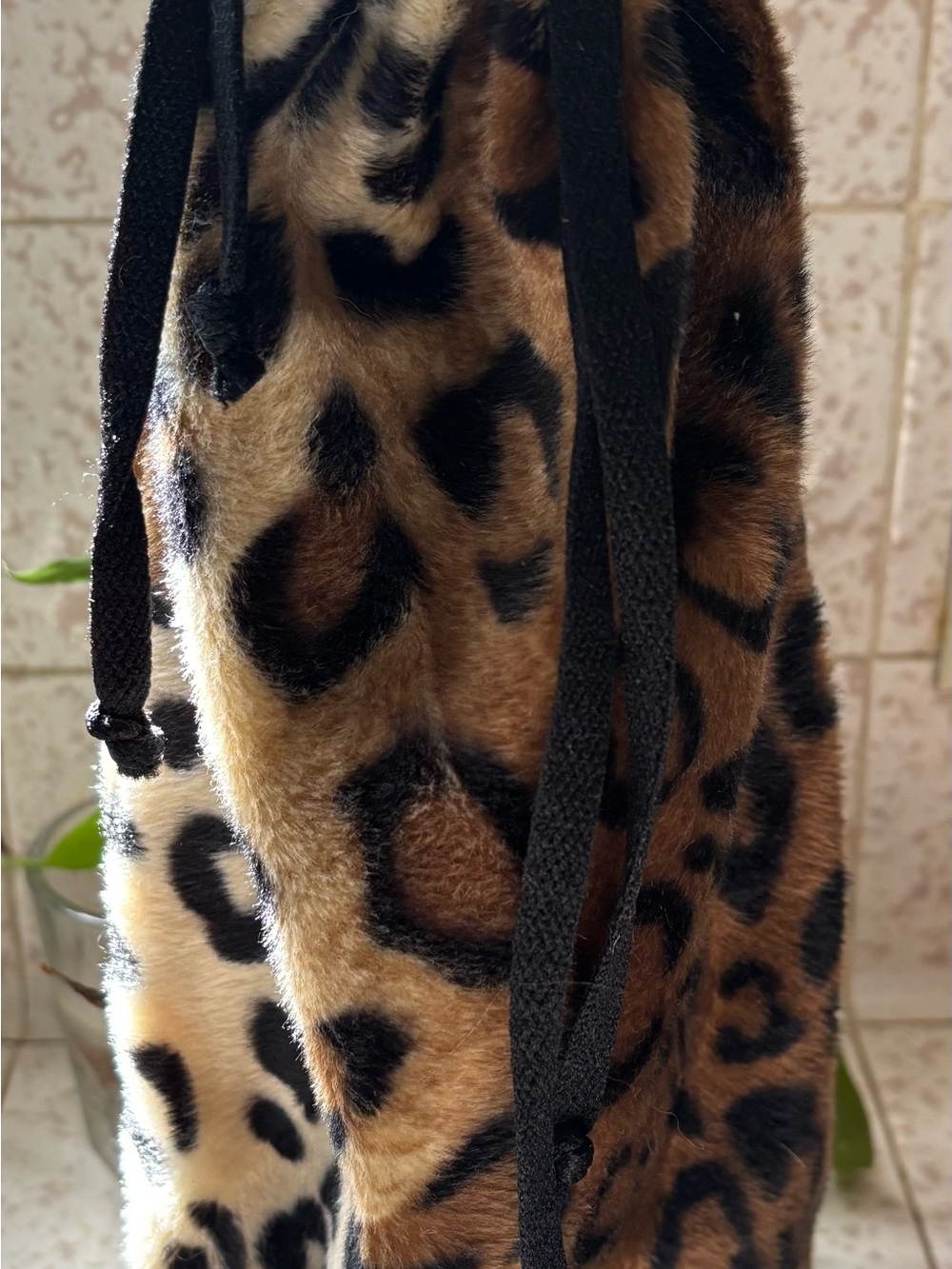 Cheetah Faux Fur Fleece Wine Bottle Bag School Supplies 8”x14
